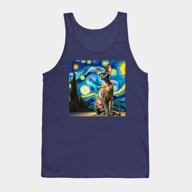 Devon Rex Starry Night Inspired - Artistic Cat Tank Top by starry_night